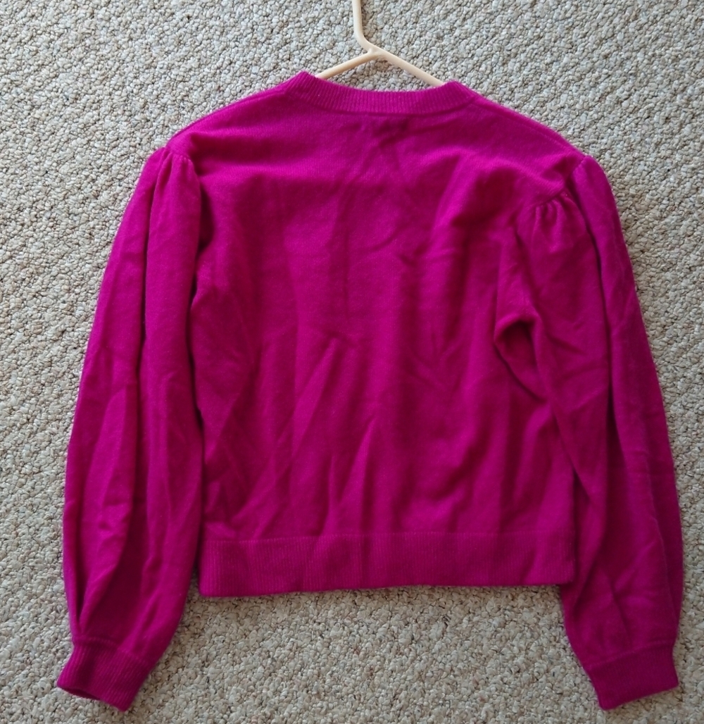 AQUA 100% Cashmere Balloon Sleeve Sweater in magenta size S - Picture 3 of 15